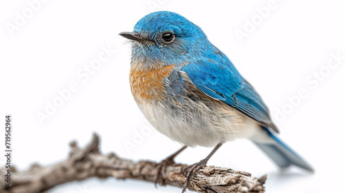 Lovely surrendering manner of blue and orange with white belly isolated on white background, Tickell's or Indochinese blue flycatcher (Cyornis tickelliae)