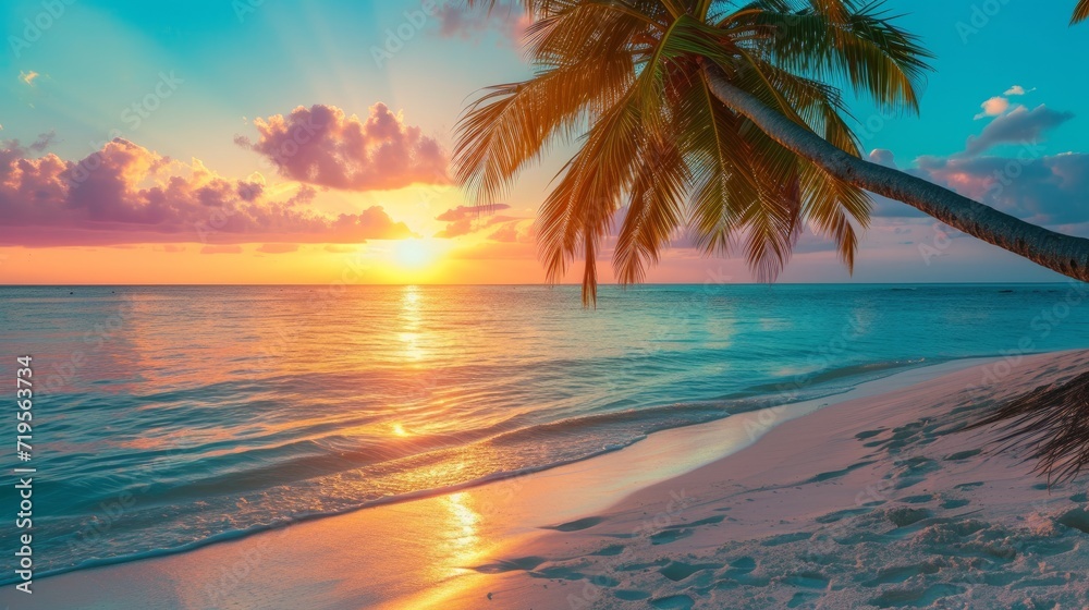 Tropical paradise, white sand, beach, palm trees