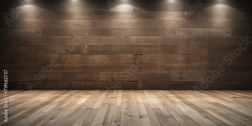 Grunge wooden planks with spotlight in empty room interior for product display and montage.