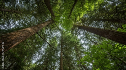 View up to the treetops in a forest near port renfrew, british columbia