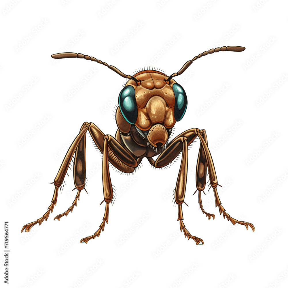 Fototapeta premium Illustrated Closeup of an Ant with No Background Hand Drawn Vector Style 