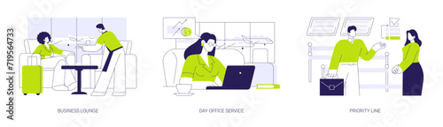 Business services in the airport abstract concept vector illustrations.