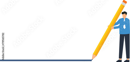 Set boundaries and know business limitations. Businessman holding a large pencil to draw field lines concept,
