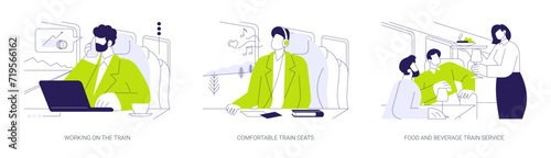 Business travel by high-speed train abstract concept vector illustrations.