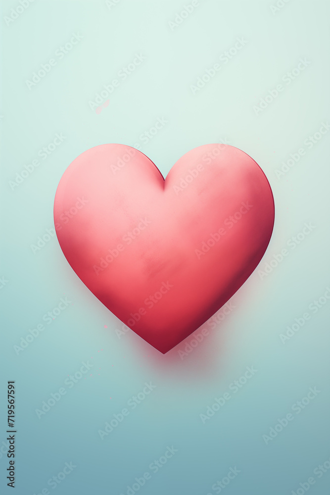 Valentine's day background. Perfect pink heart on a pastel blue background. Greeting card for love one. Romantic and love concept.