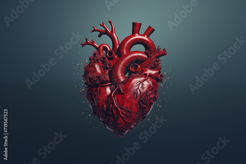 Beautiful human heart graphic, original Valentine's day concept. Red anatomical heart.
