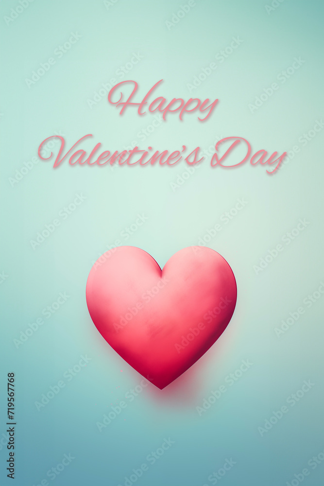Happy Valentine's day card, background. Perfect pink heart on a pastel blue background. Greeting card for love one. Romantic and love concept.