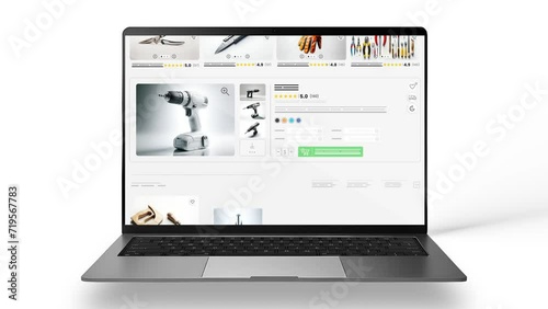 Construction materials and hardware products. Repair tools sales webpage. Laptop mockup