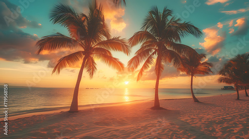 cinematic paysage photography of palms on the beach during sunset