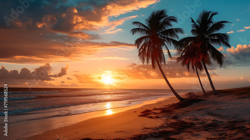 cinematic paysage photography of palms on the beach during sunset © Alin