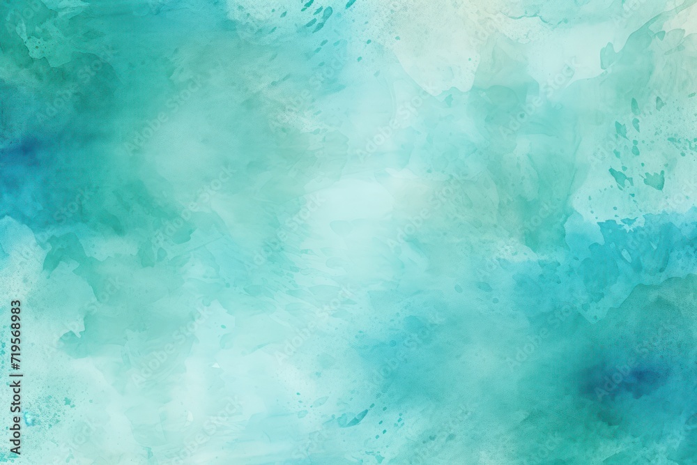 Cyan watercolor abstract painted background on vintage paper background
