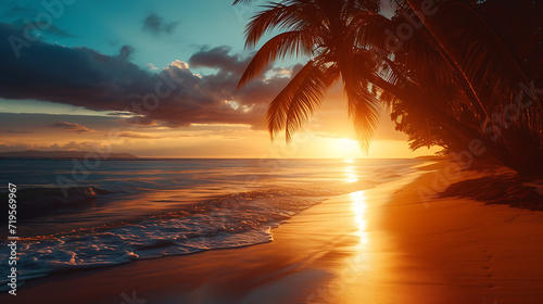 cinematic paysage photography of palms on the beach during sunset photo