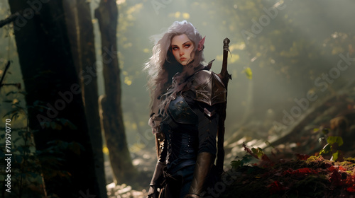 Anime fantasy elf in forest