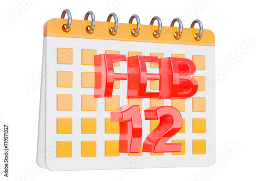 February 12. calendar design isolated on white background