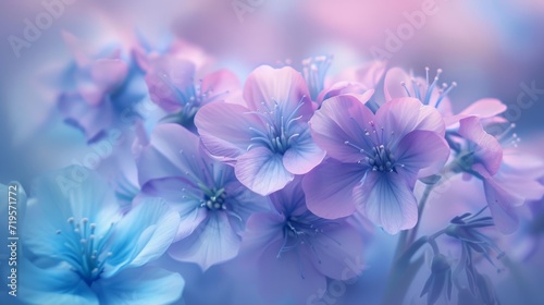 flowers with subtle color gel lighting  enhancing the natural colors with soft lavender and teal tones