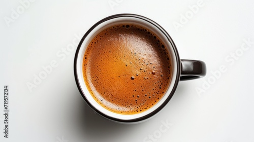 top view of a cup of coffee on a white background