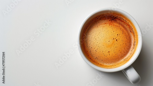 top view of a cup of coffee on a white background