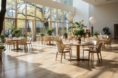 Modern and minimalist ballroom with neutral furniture.  generative IA