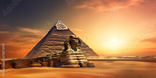 minimalistic design The Great Sphinx of Giza and the Pyramid of Khafreat sunset  Egypt