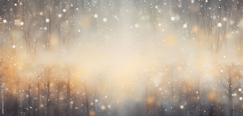 An abstract winter scene, where defocused lights twinkle like distant stars on a frosty night