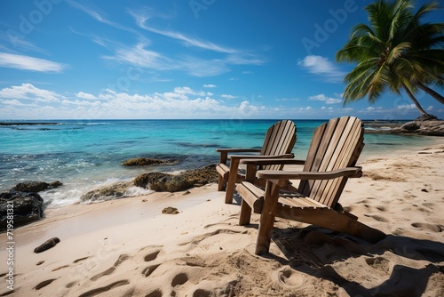 Relaxing beach chair tropical paradise travel vacation beautiful view © krishnendu