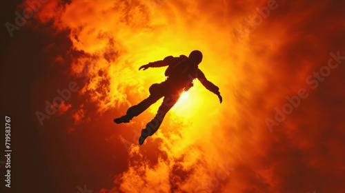Skydiving Stunt Silhouette. The Grace of a Skydiver's Dance in the Clutches of Gravity. Freefall Fantasy