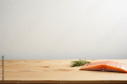 Empty wooden salmon table over white wall background © Lenhard