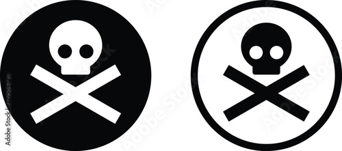 Toxic poison icon set in two styles . Crossbones icon vector . Death skull icon . Danger symbol
