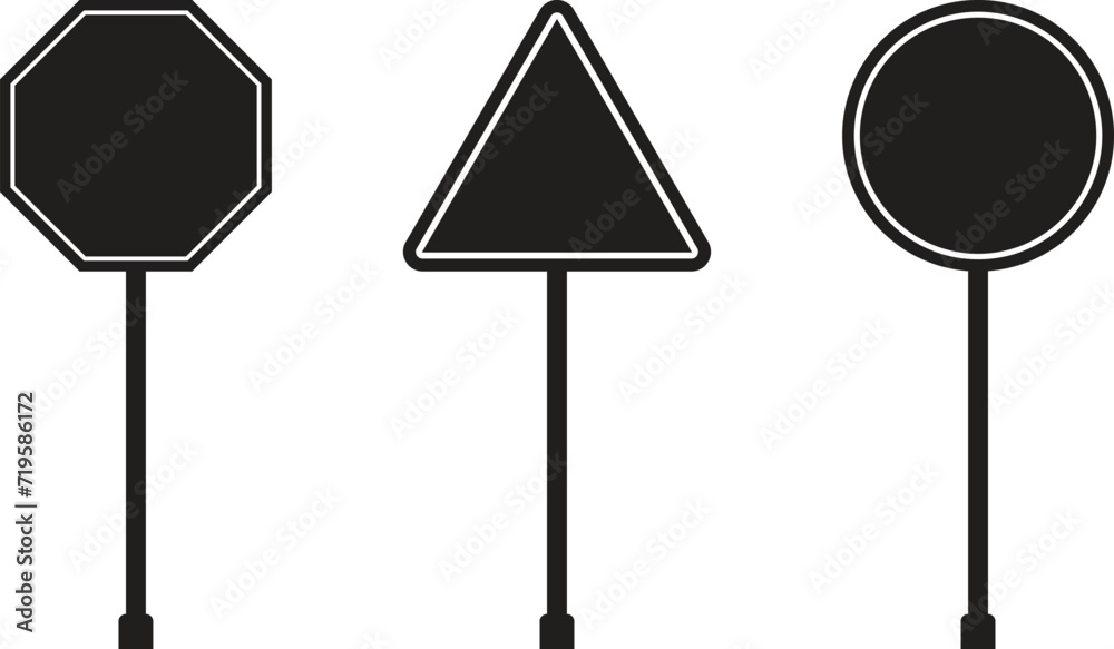 Fototapeta premium Blank traffic board icons isolated on white background . Black road sign icons . Vector illustration 