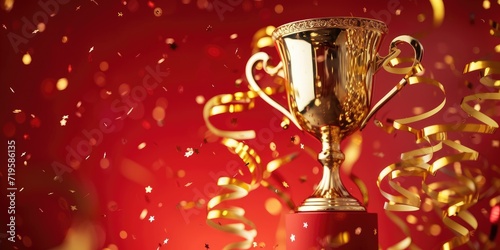 Golden trophy and streamers...