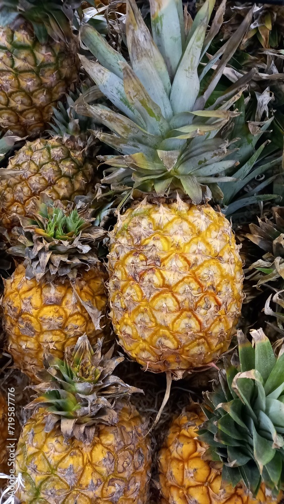 Anana. Whole pineapple fruit, vertical photography. Anana. Whole pineapple fruit, vertical photography.
