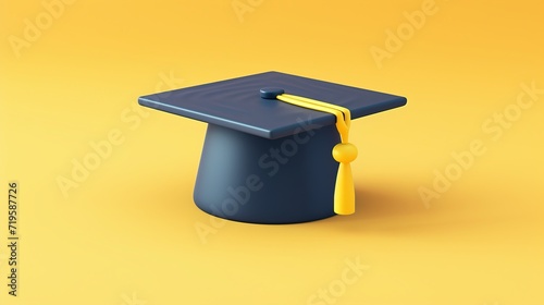 College cap, graduation cap, mortar board. Education, degree ceremony concept. 3d vector icon. Cartoon minimal style. yellow background photo