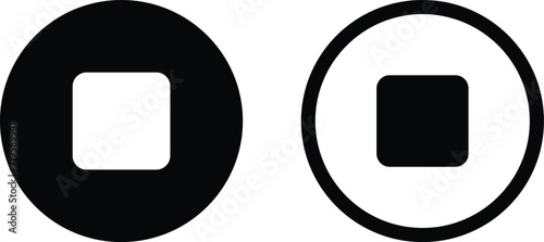 Stop button icon set in two styles . Media stop button icon vector