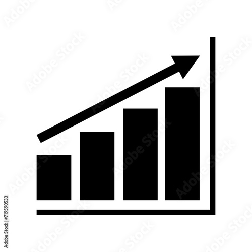 Growing graph bar icon business chart diagram symbol increase finance progress flat black element with arrow growth vector design background