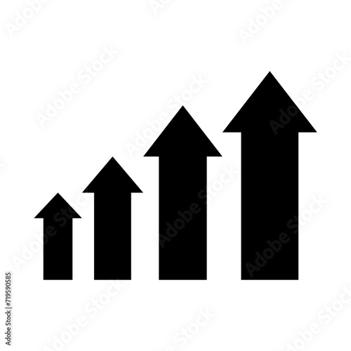 Growing graph bar icon business chart diagram symbol increase finance progress flat black element with arrow growth vector design background