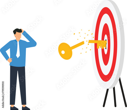 Missed target failure or obstacle or difficulty in work that hard to achieve target or set too high or unrealistic goal and missed hit target concept,
