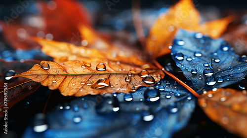 close-up of water droplets on colorful leaves of a tree © Marcus Jacobi