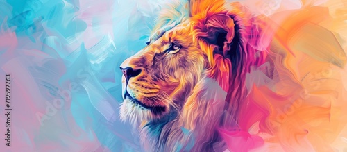 Abstract Lion wild animal in pastel colorful style background. Generated AI image