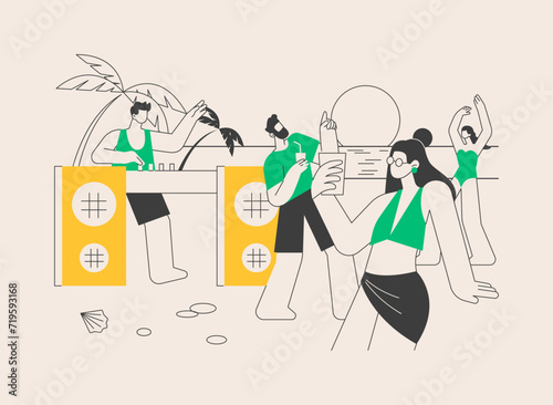 Beach party abstract concept vector illustration.