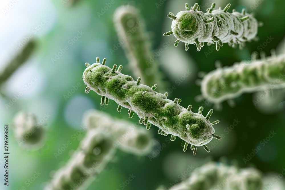 Green bacteria magnified under a microscope Green bacteria magnified under a microscope