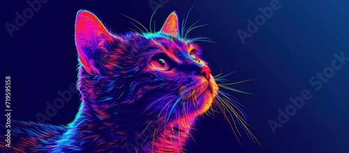 Portrait cat animal in the style of pop art vibrant color on dark blue background. Generated AI