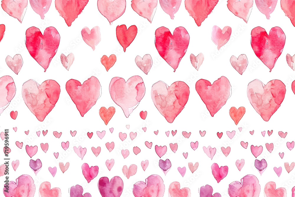 A pattern of pink and red hearts on a white background with a border of small hearts A pattern of pink and red hearts on a white background with a border of small hearts
