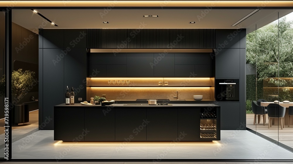 Sleek kitchenette with essential appliances and an uncluttered design, providing a functional space for design customization. [Sleek kitchenette with essential appliances Sleek kitchenette with essential appliances and an uncluttered design, providing a functional space for design customization. [Sleek kitchenette with essential appliances