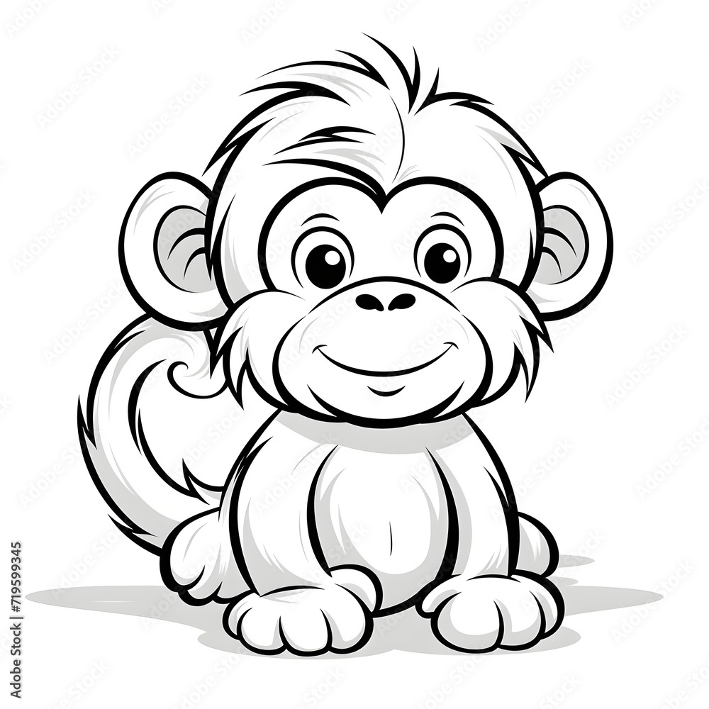 Fototapeta premium Adorable baby orangutan, monkey vector illustration for a kids' coloring book