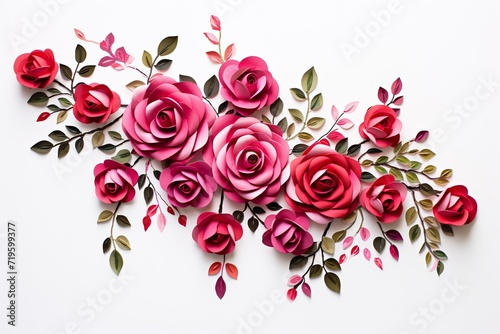 Red and pink roses ornament on white background