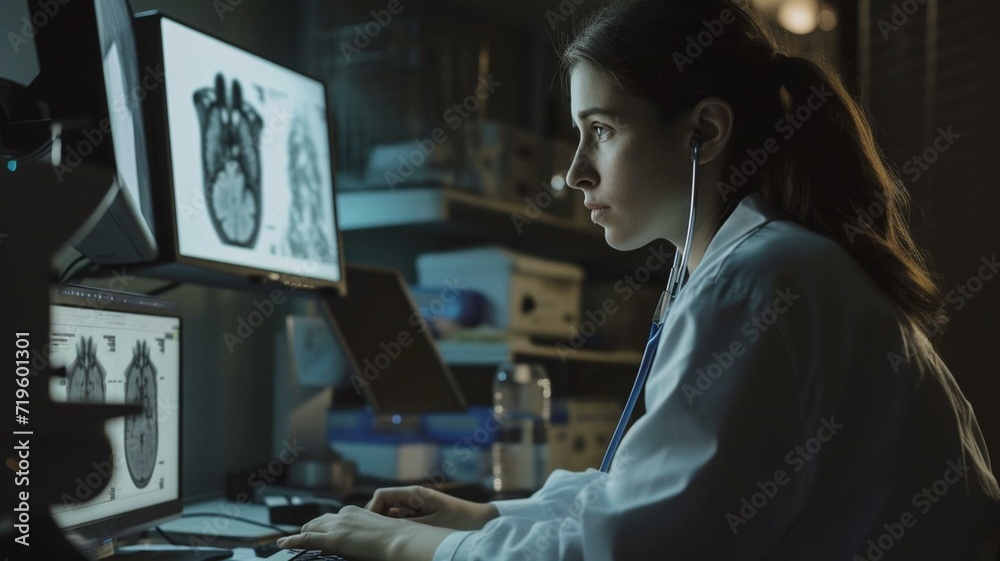 Doctor examining scan results Doctor examining scan results