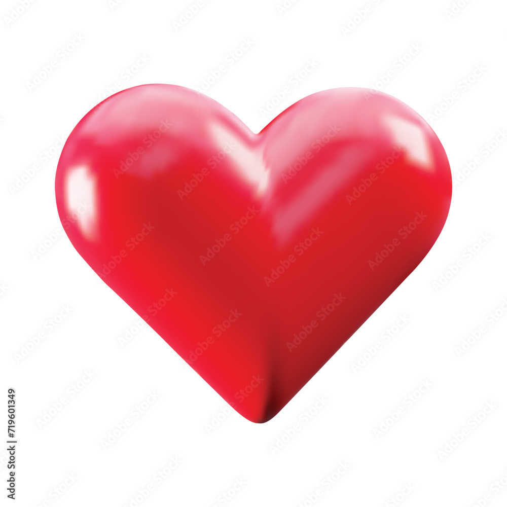 Red heart 3d with highlights Vector illustration. Romantic heart composition for Valentines day or mothers day. Love concept