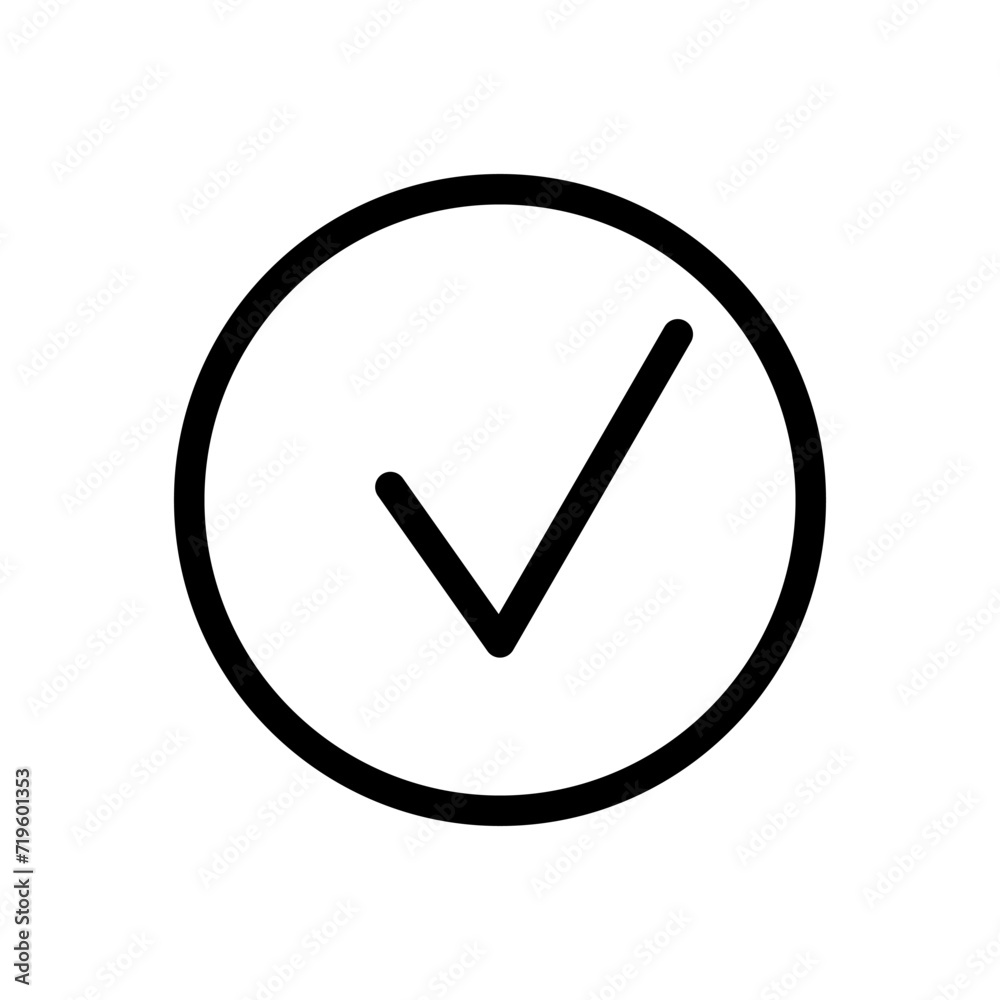 Vector black line icon check mark isolated on white background Vector black line icon check mark isolated on white background