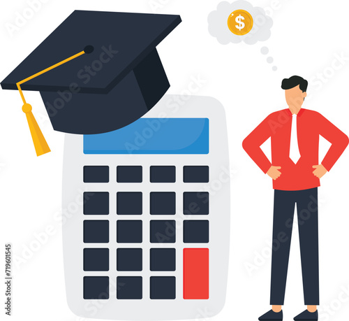Student loan calculation, education budget allocation, University expense and debt pay off or scholarship payment concept,
