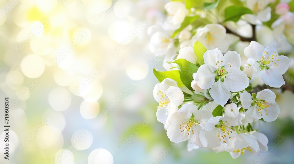 Blooming White Apple Blossoms Under Soft Sunlight in a Spring Orchard